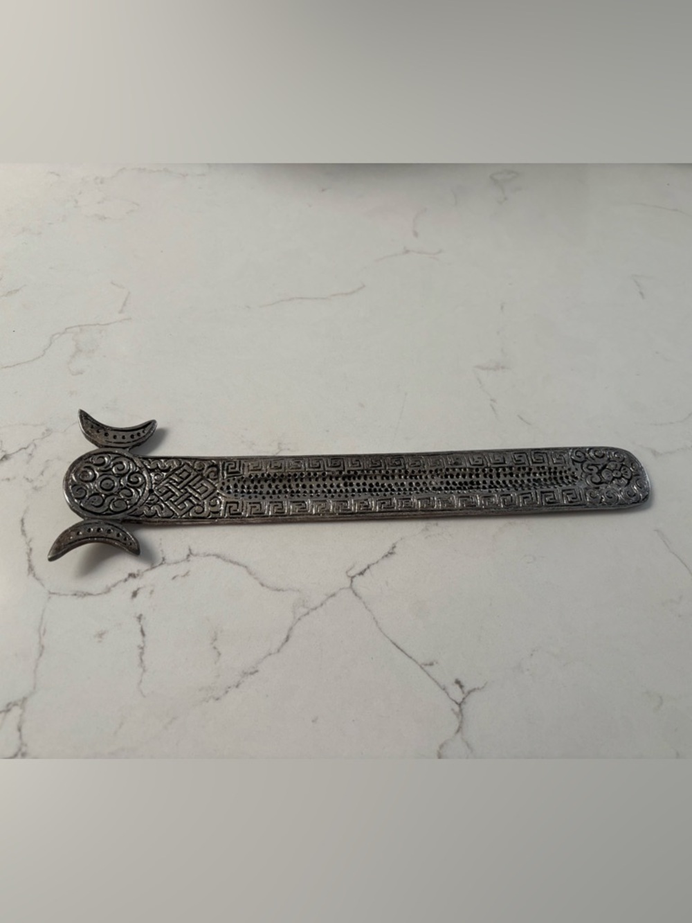 Silver Incense Holder with Crescent Moon Ends